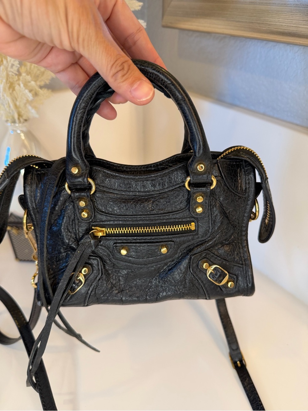🎀BALENCIAGA Agneau Giant 12 Gold Hardware Micro City Gris Fossile - Picture 10 of 17